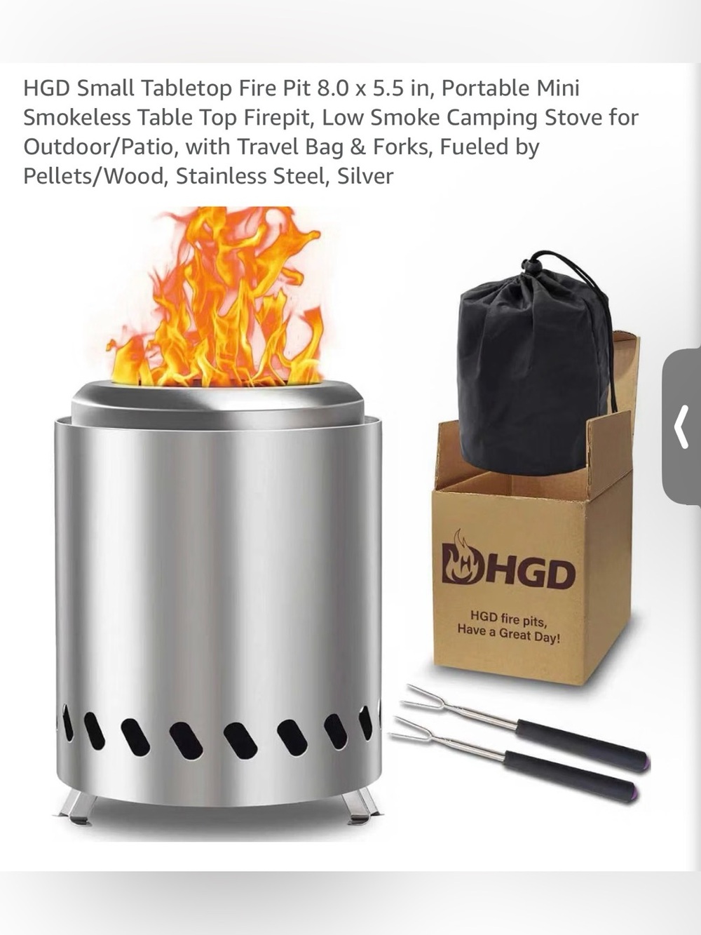 NWOT Silver Portable Tabletop Fire Pit – Compact Smokeless Outdoor Stove